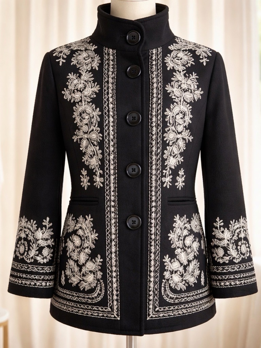 Johnny Was Embroidered Black Women's Coat XS